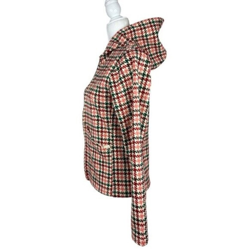Burton Dryride Fleece Hoodie Womens Medium Red Green Houndstooth Full Zip Jacket - Picture 6 of 13